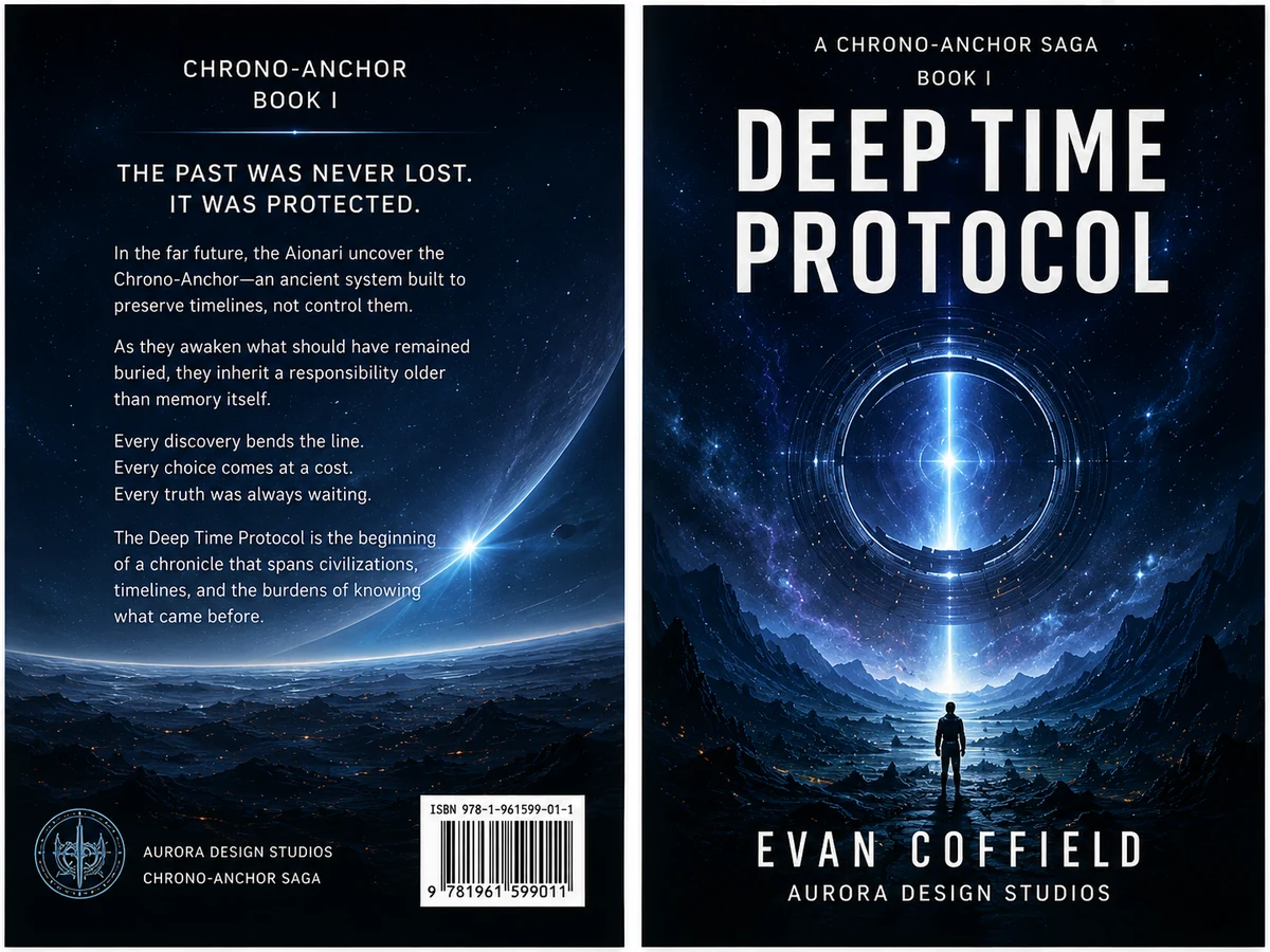 Current front and back cover concept for Deep Time Protocol