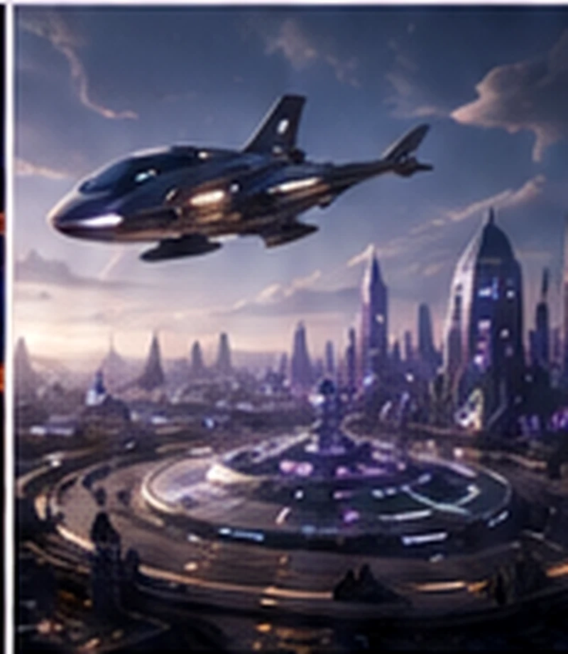 Aircraft approaching a city spaceport district