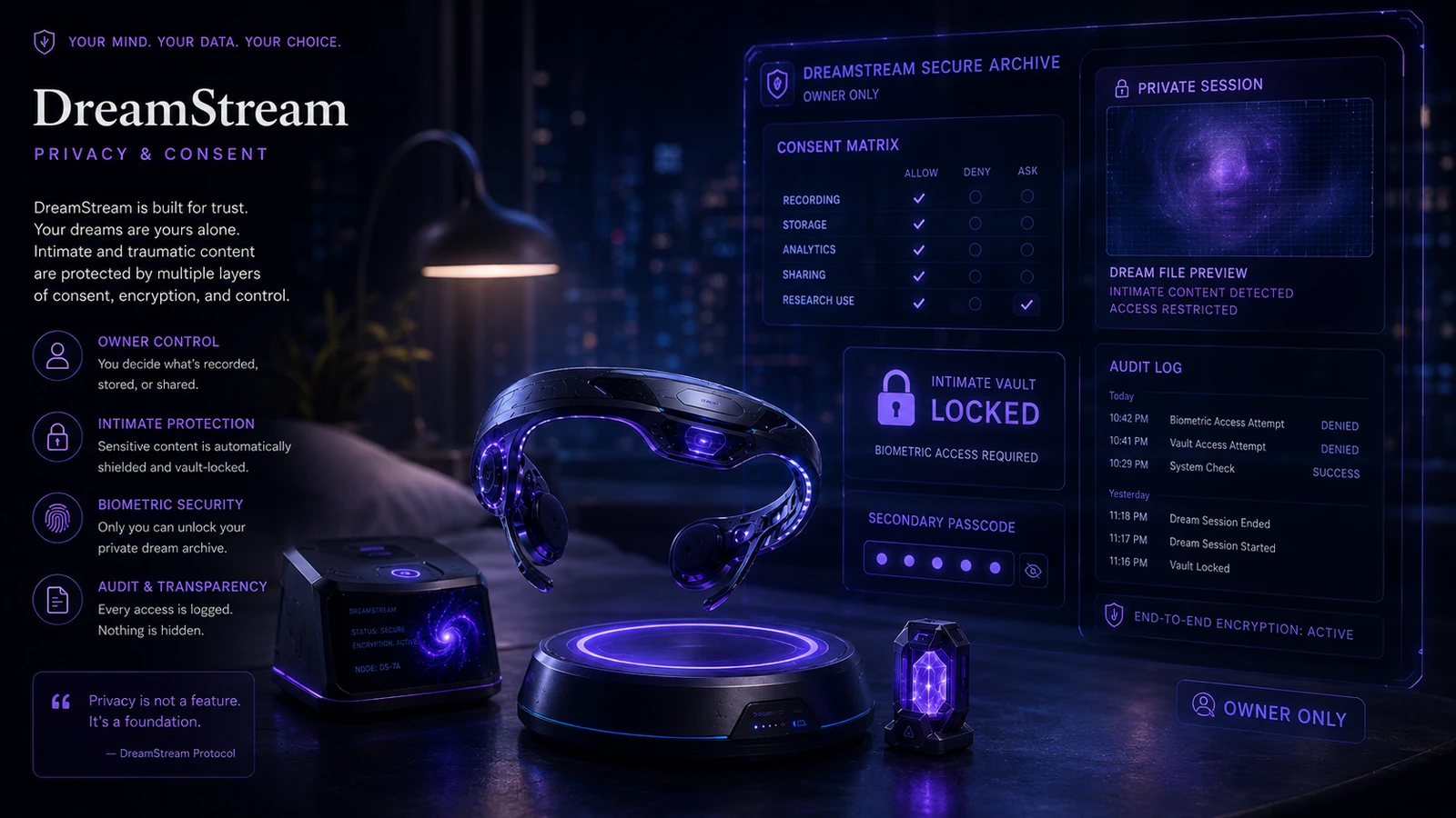 DreamStream privacy and consent interface