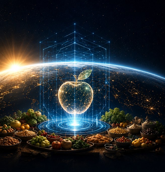 NanoFeast holographic food fabrication over Earth
