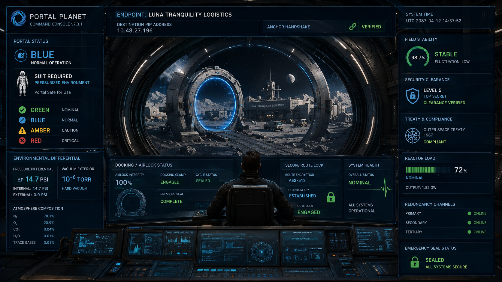 Portal Planet lunar logistics mission-control console concept