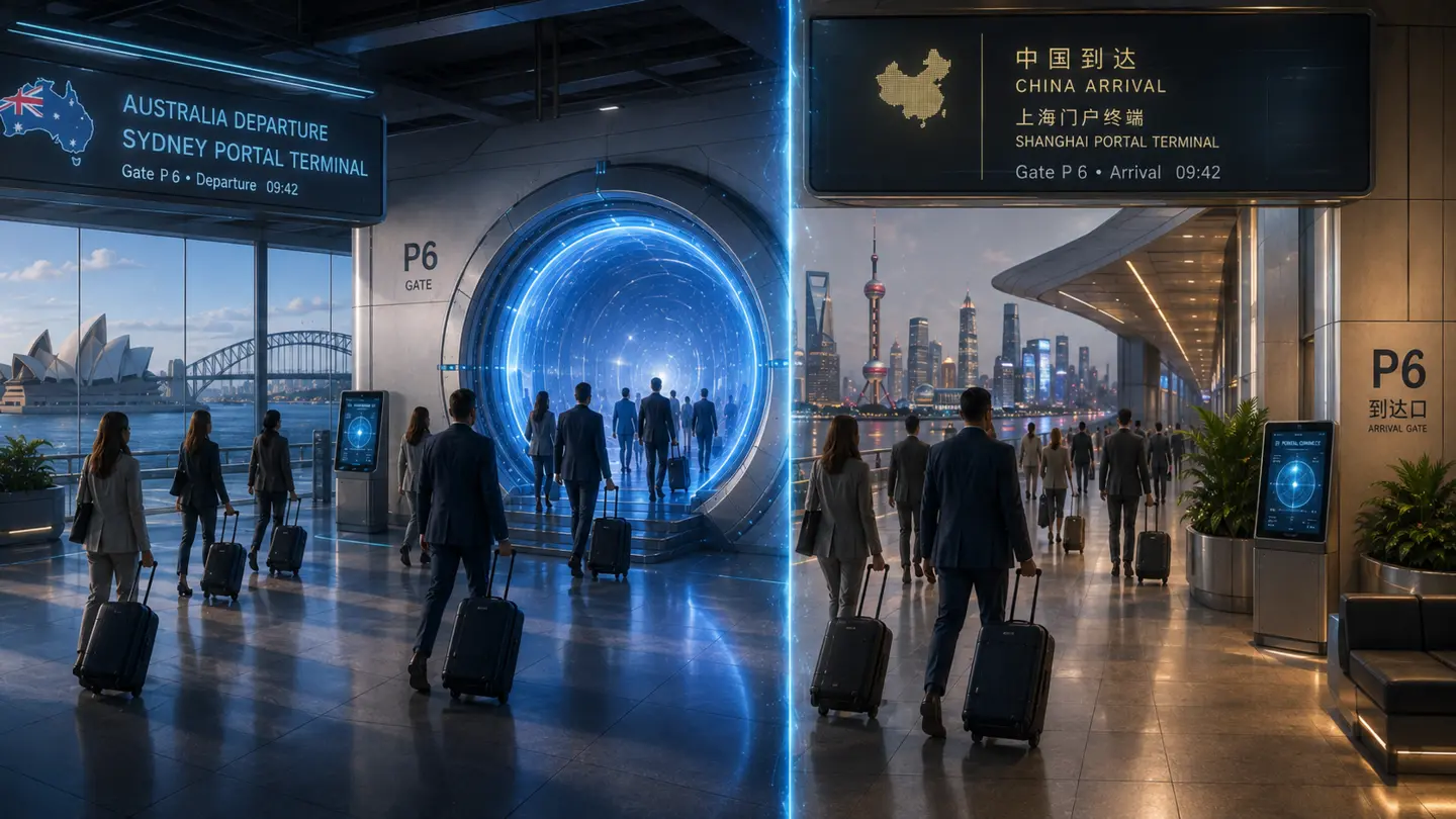 Concept terminal connecting Sydney and Shanghai