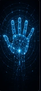 Glowing evolution hand symbol